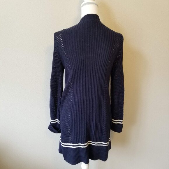 Pea In The Pod Maternity Navy Open-Front Knit Cardigan With White Striped Trim S - Picture 2 of 3